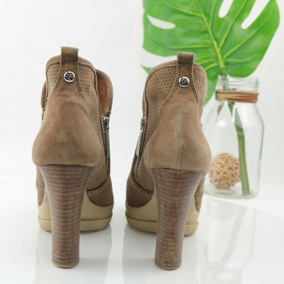 Donald Pliner Womens Boot Size 9.5 Tan Suede Platform Block Heel Bootie Side Zip - Picture 6 of 12